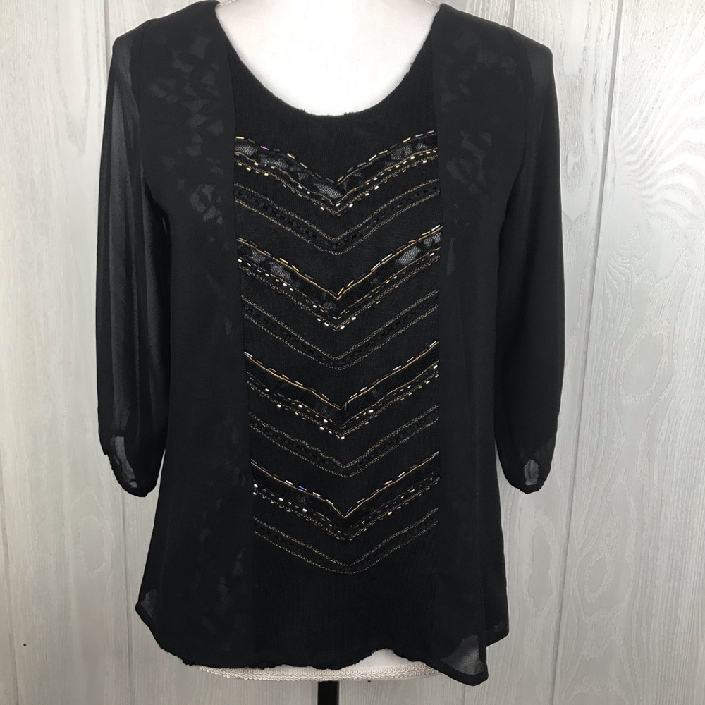 Miss Me black sheer lace embellished 3/4 sleeve top
